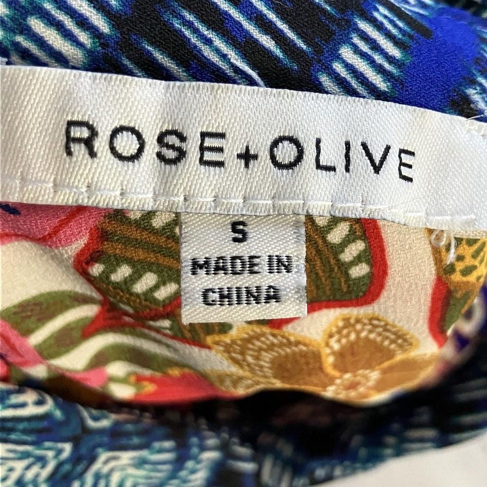 Rose Olive Shirt Womens Sz S Patchwork Floral Ikat Artsy Statement Vibrant Boho - Picture 5 of 8